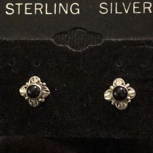 Vintage Onyx  Sterling Silver Post Earrings.